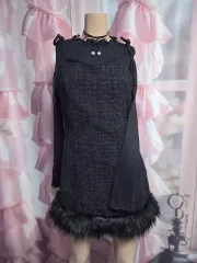 GRL ファー サスペンダー x UNIQLO ウール混 フリル ニット コーディネートセット