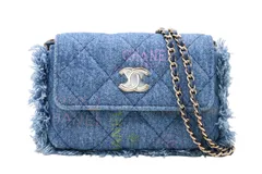 新品未使用品 CHANEL シャネル ココマーク ミニマトラッセ デニム ショルダーバッグ 32番台 ブルー レザー シャンパンゴールド金具 中古 4b011903