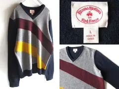 Brooks Brothers Red Fleece ブルックスブラザーズ カラー切替 ウール Vネックニット セーター L ネイビー グレー イエロー バーガンディ