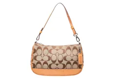 COACH コーチ 総柄 シグネチャー ワンショルダーバッグ 6094 ブラウン ベージュ キャンバス レザー シルバー金具 良品 中古 4b011841