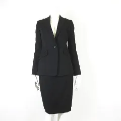 ロートレアモン LAUTREAMONT リュクス luxe スカートスーツ 上下セットアップ ストレッチ ウール 長袖 ジャケット ひざ丈 スカート M 2 黒 ブラック