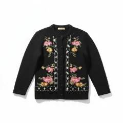 花柄 刺繍 ブラック カーディガン