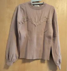 ミッシュマッシュ　Mサイズ　くすみピンク　ぽわん袖　リブニット　レース　セーター　オフィスカジュアル◎