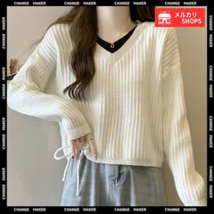 ニットトップス レディース Vネック リブニット レイヤード風 ドローストリング ゆったり 体型カバー 韓国風 きれいめ カジュアル 長袖 セーター CH97SY-018