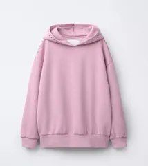 極美品ZARA(ザラ)スタッズ付きピンクスウェットパーカー