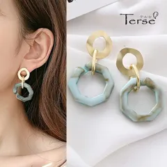 ダブルリング ピアス 八角形 オクタゴン 幾何学 アクリル樹脂 マットゴールド ミントグリーン アイスブルー カラーブロック 2色展開 こなれ感 レディース アクセサリー お出かけ デート 女子会 プレゼント ギフト 母の日 誕生日 送料無料 即購入OK