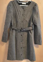 フリーズマート フリーサイズ グレー灰色 ツイード調 長袖ワンピース ベルト付き 裏地あり