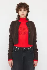 スタジオ カンティン ブラウン モヘア クロップド カーディガン