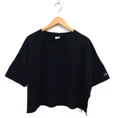 チャンピオン CHAMPION ワイド カット ロゴプリント スリット コットン 綿 ボートネック 七分袖 F 黒 ブラック /NT2