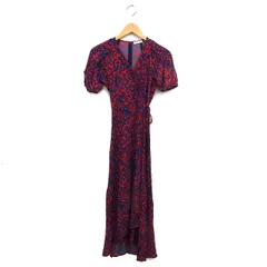 フレイアイディー FRAY I.D 花柄 フレア ワンピース ロング リボン ラグランスリーブ バックジップ 半袖 1 紺 ネイビー /NT3