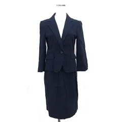 アナイ ANAYI スカートスーツ セットアップ テーラードジャケット リネン混 七分袖 フレア スカート ひざ丈 タック 38 紺 ネイビー /NT35