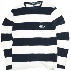 POLO RALPH LAUREN ポロ・ラルフローレン ワイドボーダーパイルロングスリーブポケットTシャツ S XS NAVY/WHITE 長袖 ロゴ刺繍 テリー ストライプド トップス g23832