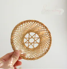 竹のコースター 茶托 円 丸型 お茶受け お茶うけ 12cm 竹細工 竹編み 手作業 おしゃれ ナチュラル 網目 漆塗り 重ね積み 竹 天然素材 自然素材 カップ ソーサー 受け皿 小皿 ミニ トレー