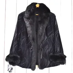 レディース) 新品同様 未使用品 美品 CURASTYLE 毛皮ブルーフォックス ジャケットコート 44 / L 黒 ドイツ製生地 タグ付き 720595 / 6TA038 【送料無料】【新品】【レディースビジネス】202601