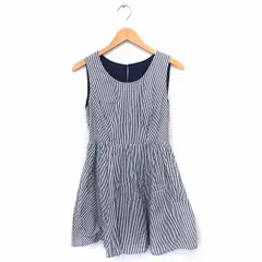 シンプリシテェ Simplicite ワンピース ストライプ フレア 丸首 ノースリーブ ひざ丈 綿 グレー 灰 ホワイト 白 /FT
