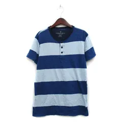 アメリカンイーグルアウトフィッターズ AMERICAN EAGLE outfitters カットソー Tシャツ 半袖 ハーフボタン コットン ボーダー XS ブルー 青 /KT14