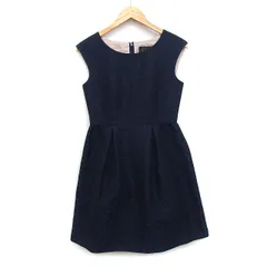 ルビーリベット Rubyrivet milady ワンピース パーティードレス ミニ 膝上 総柄 タック ノースリーブ 丸首 綿混 麻混 38 ブラック 黒 /HT15