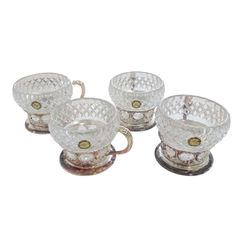 X02004 Set of 4 LEAD CRYSTAL BLOSSOM Glasses, Silver, with Bases, Glass, Art, Antique, Showa-era Retro, Tableware