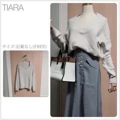 美品 TIARA エアリー変形ネックプルオーバー FREEサイズ アイボリーベージュ 秋冬春 shopHappiness (3215