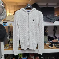 POLO ポロ ラルフローレン ケーブルニット フードジップアップ 白