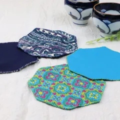 ハンドメイド【八角形の布製コースター】２枚セット・ペイズリー・エスニック・男性・女性・プレゼント・ナチュラル・手縫い・リバーシブル