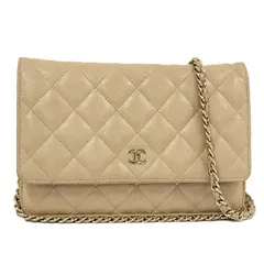 CHANEL チェーンウォレット キャビアスキン ベージュ A33814