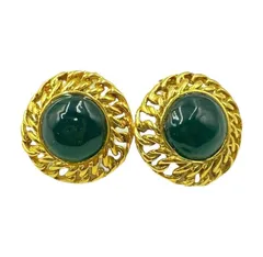 希少 美品 CHANEL シャネル イヤリング ココマーク グリポア グリーン ｘ ゴールド