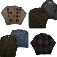 古着卸 まとめ売り セーター MIX 6枚セット (メンズ L ) アーガイル柄 カーディガン チェック ケーブル編み 中古 古着 ND5786
