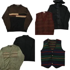 古着卸 まとめ売り セーター MIX 6枚セット (メンズ L ) ベスト カーディガン ボーダー フルジップ ニット 中古 古着 ND5834