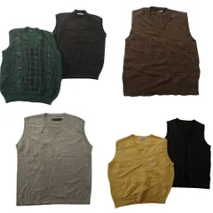 古着卸 まとめ売り ベスト セーター 6枚セット (メンズ L ) Vネック カーディガン ブラウン ブラック 中古 古着 ND5808