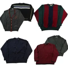 古着卸 まとめ売り セーター MIX 6枚セット (メンズ L ) カーディガン ストライプ リブニット クルーネック 中古 古着 ND5844