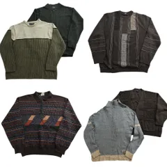 古着卸 まとめ売り セーター MIX 6枚セット (メンズ L ) ポロニット カーディガン クルーネック 総柄 中古 古着 ND5933