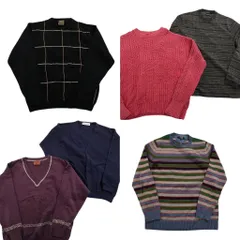 古着卸 まとめ売り セーター MIX 6枚セット (メンズ L ) チェック マルチカラー Ｖネック クルーネック カーディガン 中古 古着 ND5877