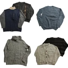 古着卸 まとめ売り セーター MIX 6枚セット (メンズ L ) フルジップ カーディガン ケーブル編み ボーダー 中古 古着 ND5924