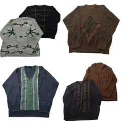 古着卸 まとめ売り セーター MIX 6枚セット (メンズ L ) カーディガン Vネック チェック クルーネック 中古 古着 ND5960