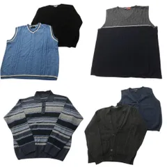 古着卸 まとめ売り セーター MIX 6枚セット (メンズ L ) ベスト カーディガン ボーダー ニットポロ 中古 古着 ND5896