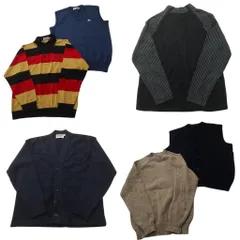 古着卸 まとめ売り セーター MIX 6枚セット (メンズ L ) ボーダー ニットポロ ワンポイント ベスト カーディガン 中古 古着 ND5894