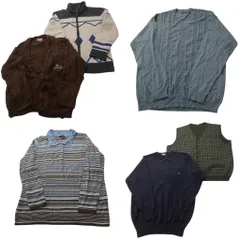 古着卸 まとめ売り セーター MIX 6枚セット (メンズ L ) カーディガン フルジップ ベスト ボーダー ワンポイント 中古 古着 ND5885