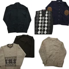 古着卸 まとめ売り セーター MIX 6枚セット (メンズ L ) ケーブル編み フルジップ エルボーパッチ カーディガン ベスト 中古 古着 ND5919