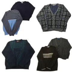 古着卸 まとめ売り セーター MIX 6枚セット (メンズ L ) ライン カーディガン チェック リブニット 中古 古着 ND5947