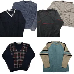 古着卸 まとめ売り セーター MIX 6枚セット (メンズ L ) チェック Ｖネック カーディガン ケーブル編み ニット 中古 古着 ND5961