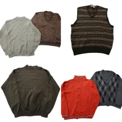 古着卸 まとめ売り セーター MIX 6枚セット (メンズ L ) アーガイル柄 フルジップ カーディガン ベスト 中古 古着 ND6480