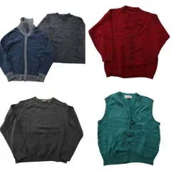 古着卸 まとめ売り セーター MIX 5枚セット (メンズ L ) フルジップ カーディガン ベスト クルーネック 中古 古着 ND6498