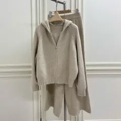 (当日※メルカリshop取引では対象外) 2544 ハイクオリティ ウールニット セットアップ - ブラウン ベージュ