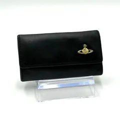 ヴィヴィアン・ウエストウッド Vivienne Westwood ゴールドロゴ 4連キーケース キーリング付き コンパクト ゴールド金具 男女兼用 ブラック レザー