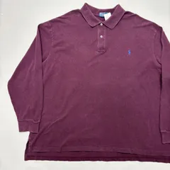 ラルフローレン 長袖 ポロシャツ エンジ 4XB 超ビックサイズ 刺繍ロゴ 無地 ロンT 鹿の子 オーバーサイズ 激レア ゆるだぼ ストリート 古着 メンズ 90s【2057ST】
