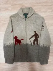 90s ポロラルフローレン EXCLUSIVE HAND KNIT ハンティング カーディガン M