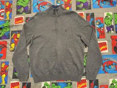 NAUTICA ワンポイントロゴ刺繍 ハーフジップ コットンセーター L ダークグレー USA古着 ニット