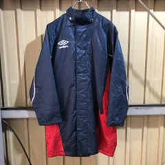 1685 umbro ベンチコート ネイビー レッド 160cm アンブロ ナイロンジャケット フルジップ 裏起毛 スポーツ ワンポイント プリントロゴ 古着卸 アメリカ仕入