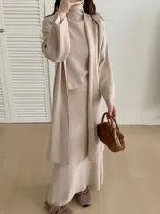 ルー スリーピース (秋 冬 再進行 fw タートルネック ニット ロング丈スカート ロング丈カーディガン セット